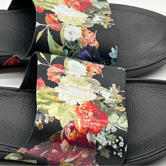 Goats Slides Size 8 / 38Black Flowers Flip Flops Sandals Slip On Beach Pool - Picture 6 of 12